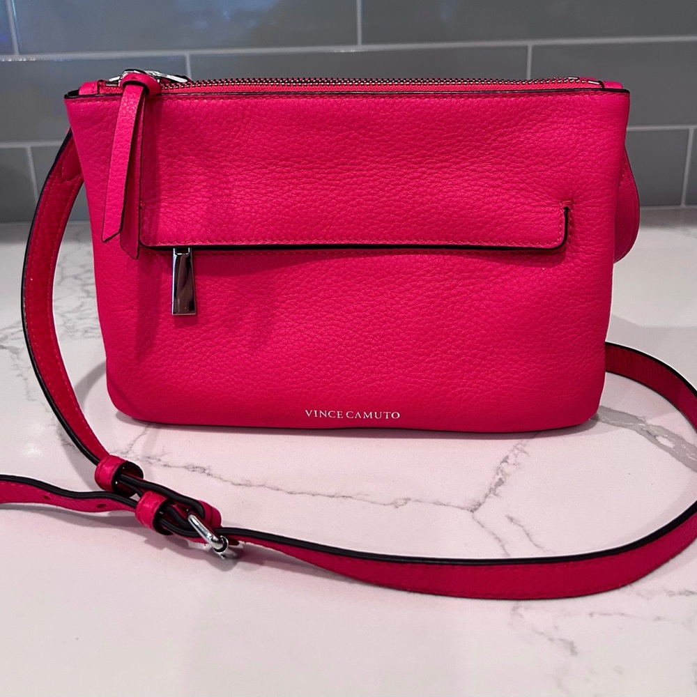 VINCE CAMUTO Fruit Punch‎ Hot Pink Leather Crossbody Gally Pebbled Bag
